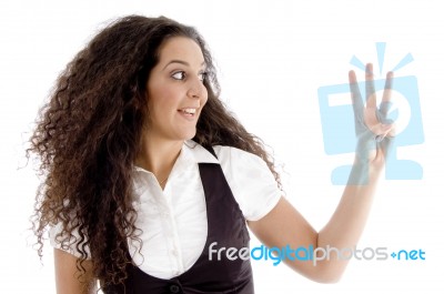 Beautiful Woman Counting Three Number With Fingers Stock Photo