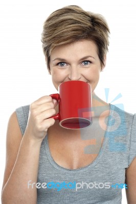 Beautiful Woman Drinking Coffee Stock Photo