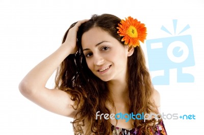 Beautiful Woman Holding Her Hair Stock Photo