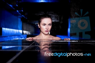 Beautiful Woman In A Jacuzzi Bathtub Stock Photo