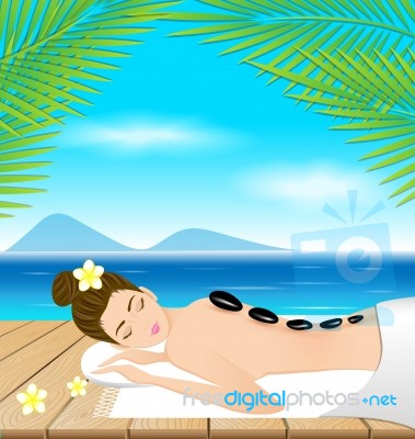 Beautiful Woman Lying A Therapy With Hot Stones Stock Image