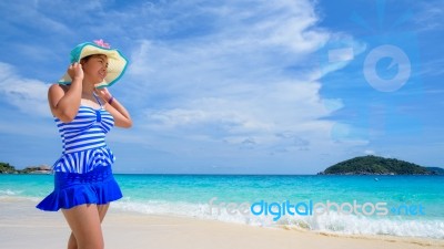 Beautiful Woman On Beach In Thailand Stock Photo