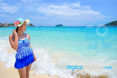 Beautiful Woman On Beach In Thailand Stock Photo