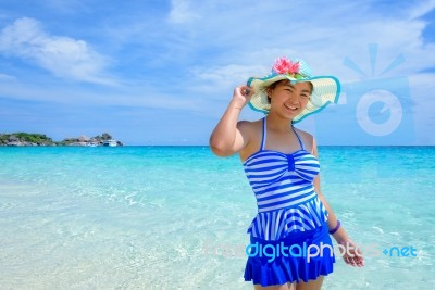 Beautiful Woman On Beach In Thailand Stock Photo