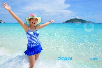 Beautiful Woman On Beach In Thailand Stock Photo