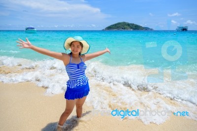 Beautiful Woman On Beach In Thailand Stock Photo