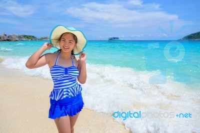 Beautiful Woman On Beach In Thailand Stock Photo