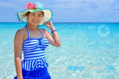 Beautiful Woman On Beach In Thailand Stock Photo