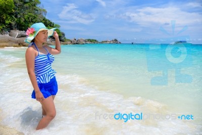 Beautiful Woman On Beach In Thailand Stock Photo