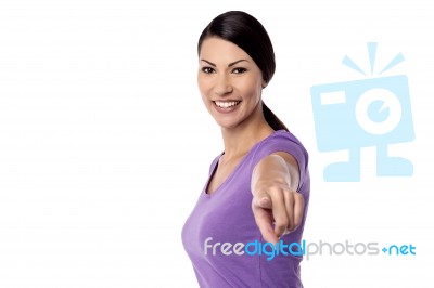 Beautiful Woman Pointing At You Stock Photo