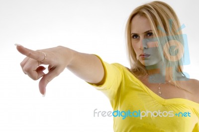 Beautiful Woman Pointing Out Stock Photo