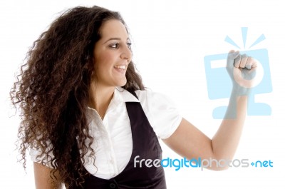 Beautiful Woman Showing Fist Stock Photo