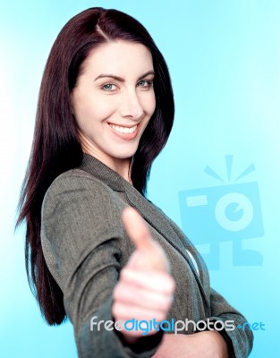 Beautiful Woman Showing Thumbs Up Stock Photo