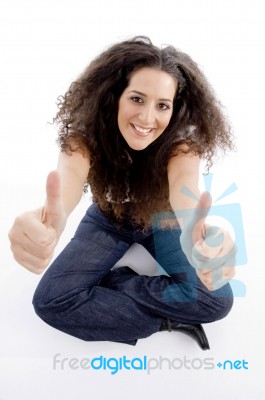 Beautiful Woman Showing Thumbs Up Stock Photo