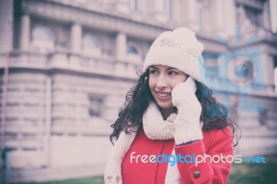 Beautiful Woman Telephoning Stock Photo