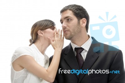 Beautiful Woman Telling Something To Man Stock Photo