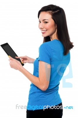 Beautiful Woman Using Digital Tablet Stock Photo