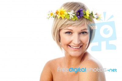 Beautiful Woman Wearing Flower Wreath Stock Photo