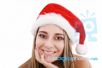 Beautiful Woman Wearing Santa Claus Hat Stock Photo