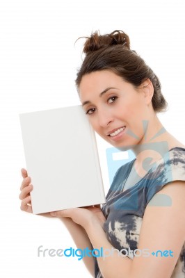 Beautiful Woman With Book On White Background Stock Photo