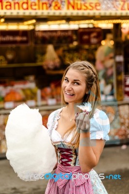 Beautiful Woman With Cotton Candy Stock Photo