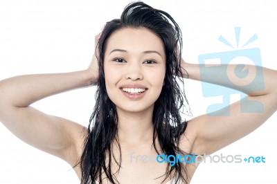 Beautiful Woman With Hand In Hair Stock Photo