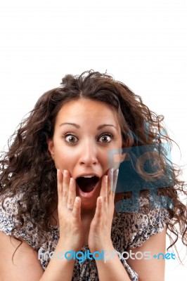 Beautiful Woman With Surprise Face Stock Photo