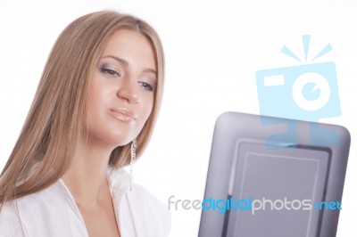 Beautiful Woman With Tablet Computer Stock Photo