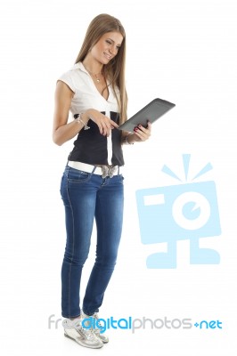 Beautiful Woman With Tablet Computer Stock Photo