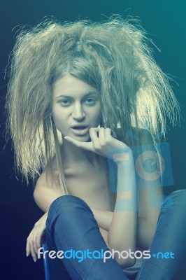 Beautiful Woman With Wild Hair Stock Photo