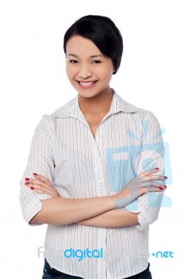 Beautiful Young Asian Girl, Arms Folded Stock Photo