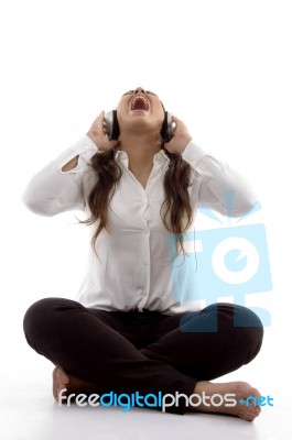 Beautiful Young Girl Enjoying Music With Headphones Stock Photo