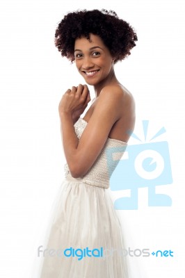 Beautiful Young Model Wearing Party Dress Stock Photo