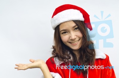 Beautiful Young Santa Clause Woman, Isolated Stock Photo