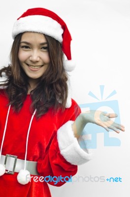 Beautiful Young Santa Clause Woman, Isolated Stock Photo