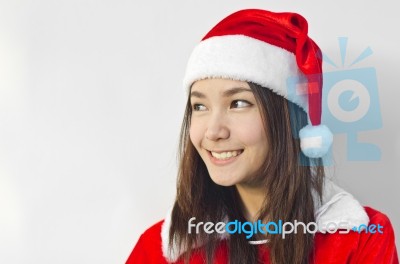 Beautiful Young Santa Clause Woman, Isolated Stock Photo