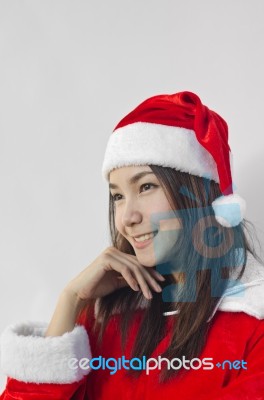 Beautiful Young Santa Clause Woman, Isolated Stock Photo