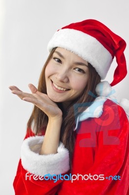 Beautiful Young Santa Clause Woman, Isolated Stock Photo