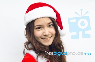 Beautiful Young Santa Clause Woman, Isolated Stock Photo