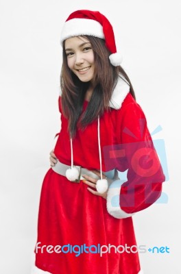 Beautiful Young Santa Clause Woman, Isolated Stock Photo