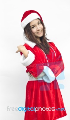 Beautiful Young Santa Clause Woman, Isolated Stock Photo