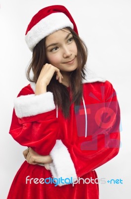 Beautiful Young Santa Clause Woman, Isolated Stock Photo