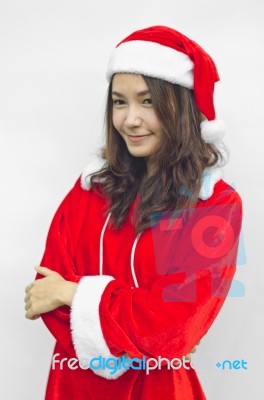 Beautiful Young Santa Clause Woman, Isolated Stock Photo