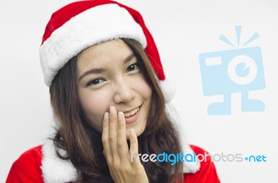 Beautiful Young Santa Clause Woman, Isolated Stock Photo