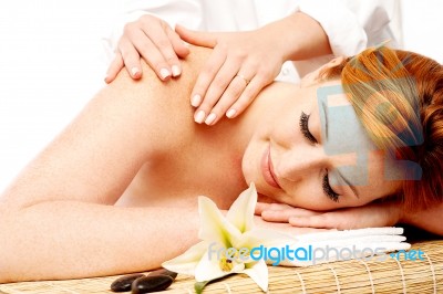 Beautiful Young Woman Getting Spa Massage Stock Photo