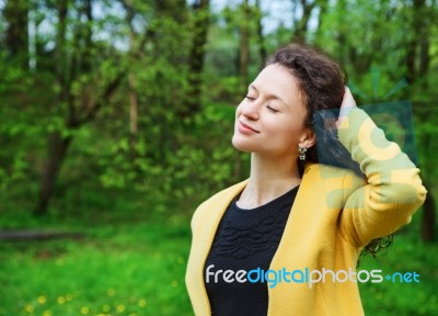 Beautiful Young Woman In The Park Stock Photo