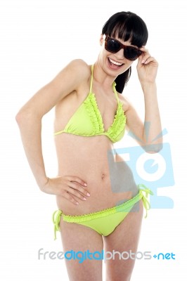 Beautiful Young Woman Wearing Green Bikini Stock Photo