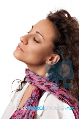 Beautiful Young Woman With Pink Scarf Stock Photo