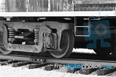 Beautiul Black And White Image Of The Train Wheels Stock Photo