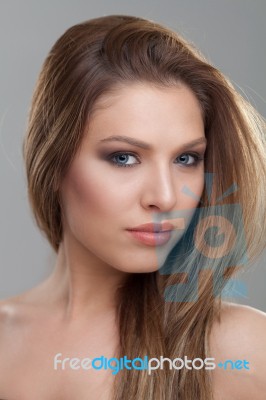 Beauty Face With Blue Eyes Stock Photo